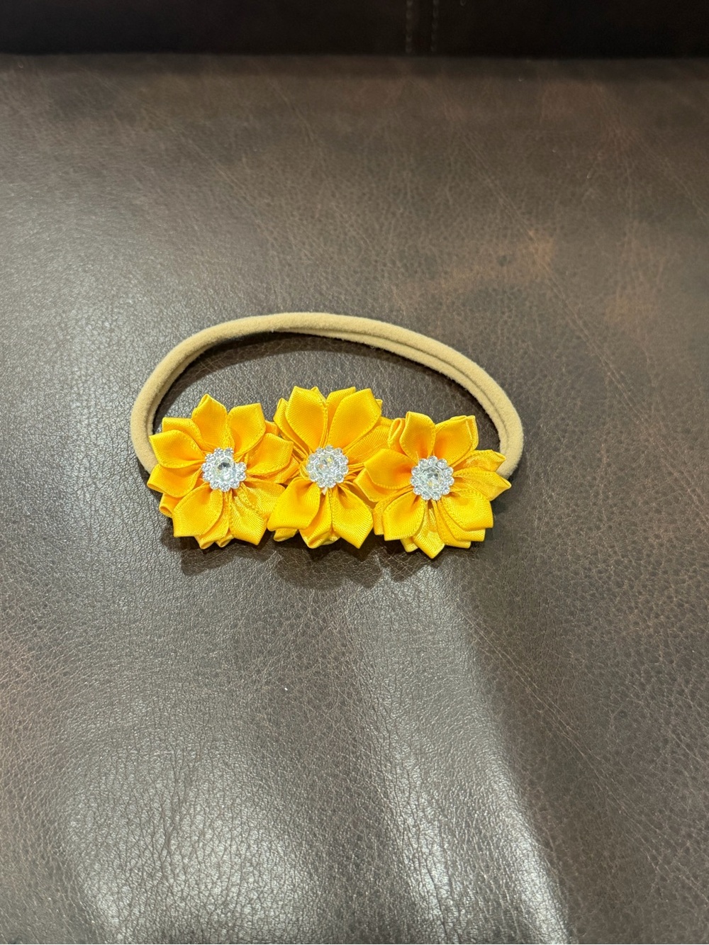 Yellow Flower Stretch Headband with Rhinestone Centers
